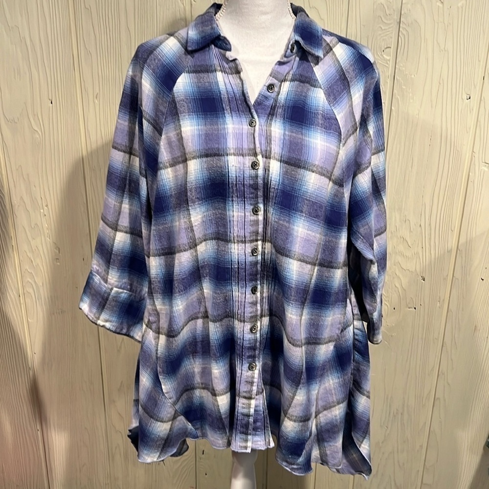 PUNCH Long Sleeve Cotton Flannel Tunic  Longer in back